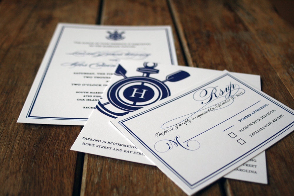 Modern Wedding Invitation Anchor Custom with Nautical Monogram