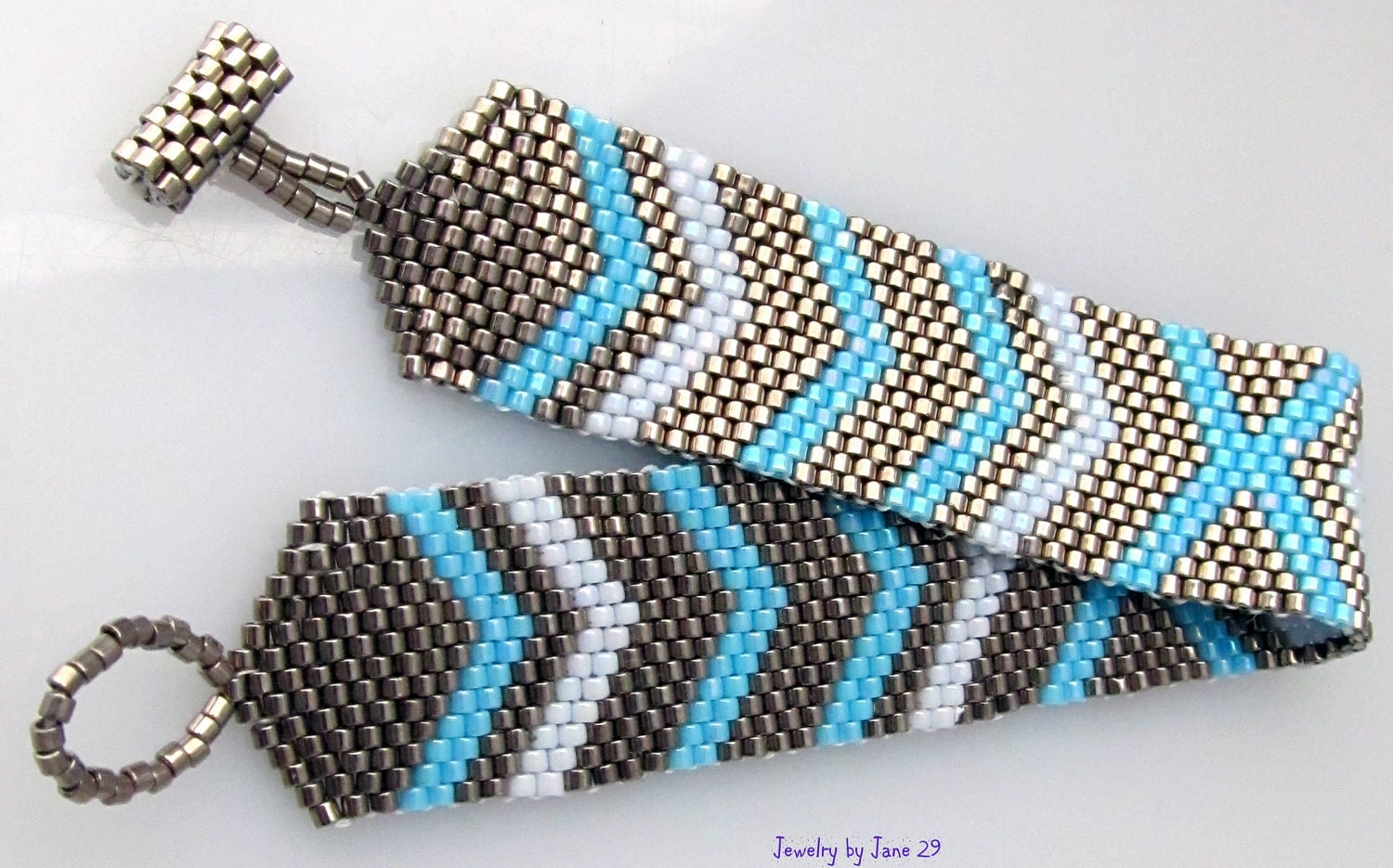 Silver and Blue Peyote Stitch Bracelet