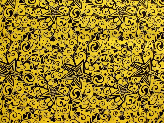 Black is Back by Paintbrush Studio - Black Hearts and Stars on Yellow