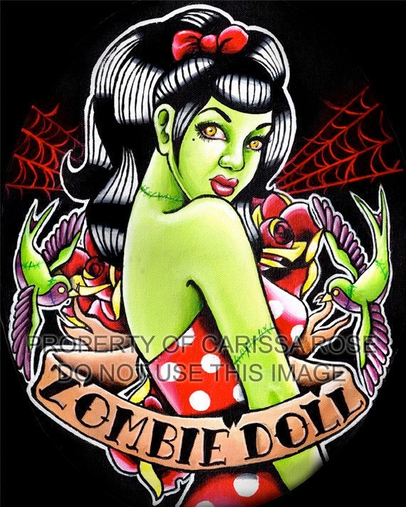 Tattoo Flash Undead Pin Up Girl Zombie Doll 5 Art Print by Carissa Rose 8x10