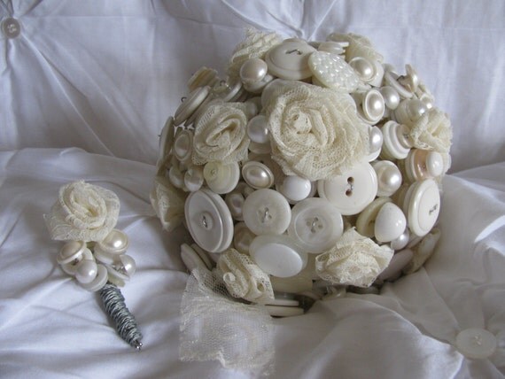 Bridal Button Bouquet and Boutonniere The Swans The Swimming Pearl And