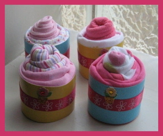 Baby girl apparel cupcakes, set of 4 - free shipping
