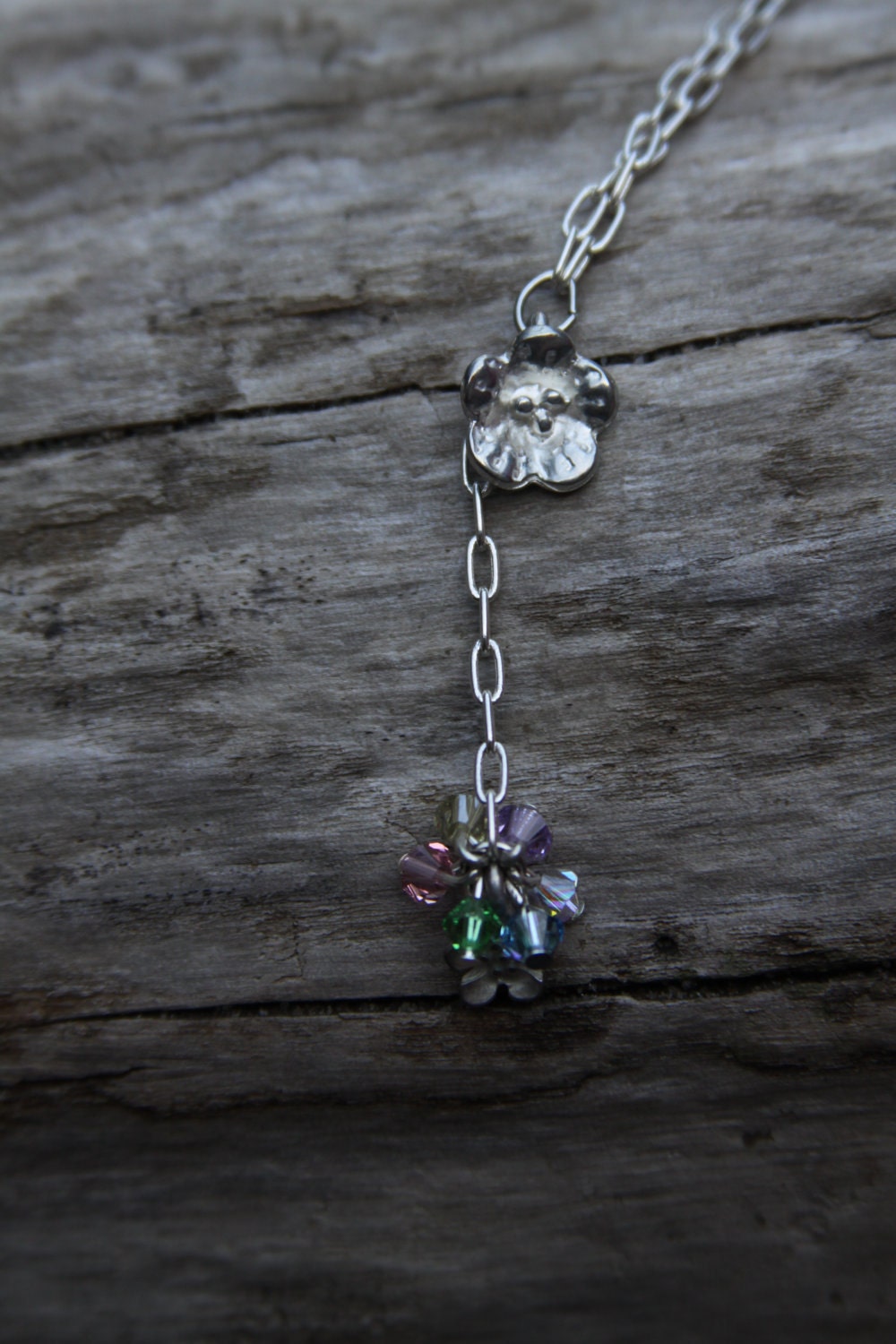 Suspended Flower and Swarovski Crystal Necklace