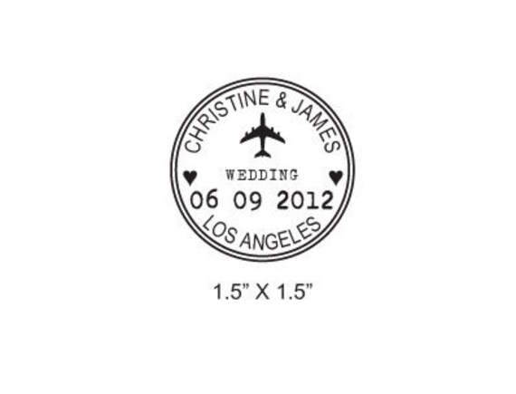 Custom Airplane Wedding Passport Save the Date Rubber Stamp AD173