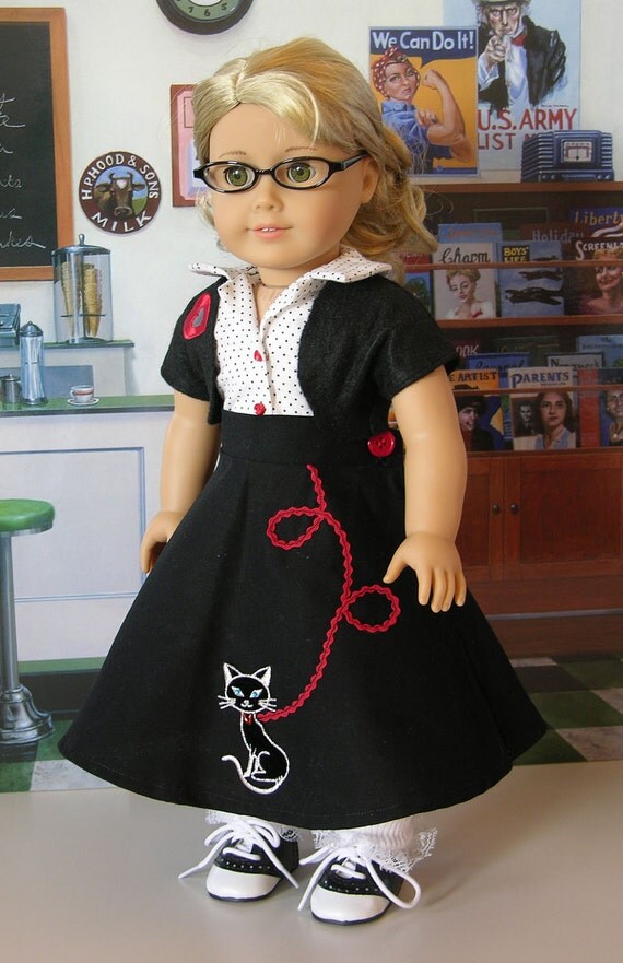 Sock Hop Kitty Swing Skirt for American Girl with saddle shoes