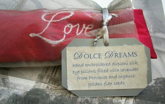 Gift of Love  Lavender and Flaxseed Eye Pillow Hand Embroidered by Dolce Dreams