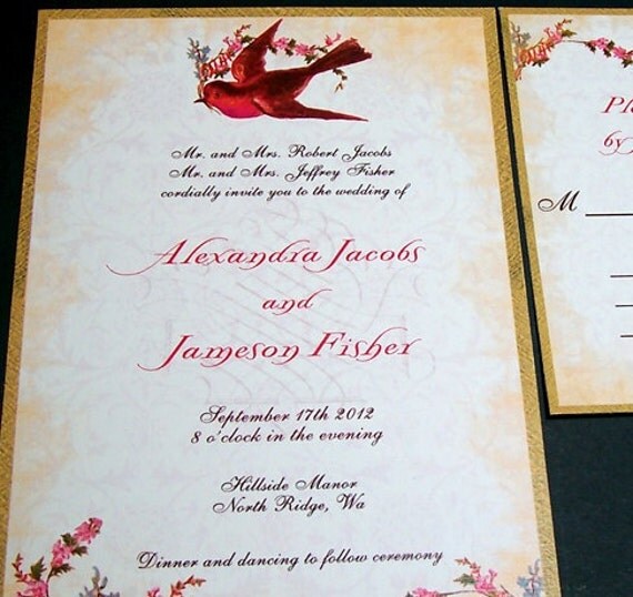 PRINTABLE Wedding Invitation Set Vintage Love Birds I set text 