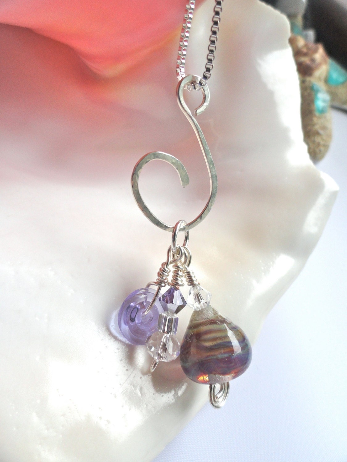 Lilac and Lavender Pendant with Artisan Lampwork Beads