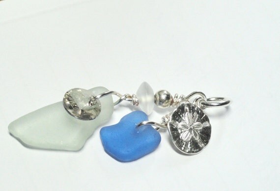 Sea Glass Interchangeable Pendant Charm with Sterling Sand Dollar