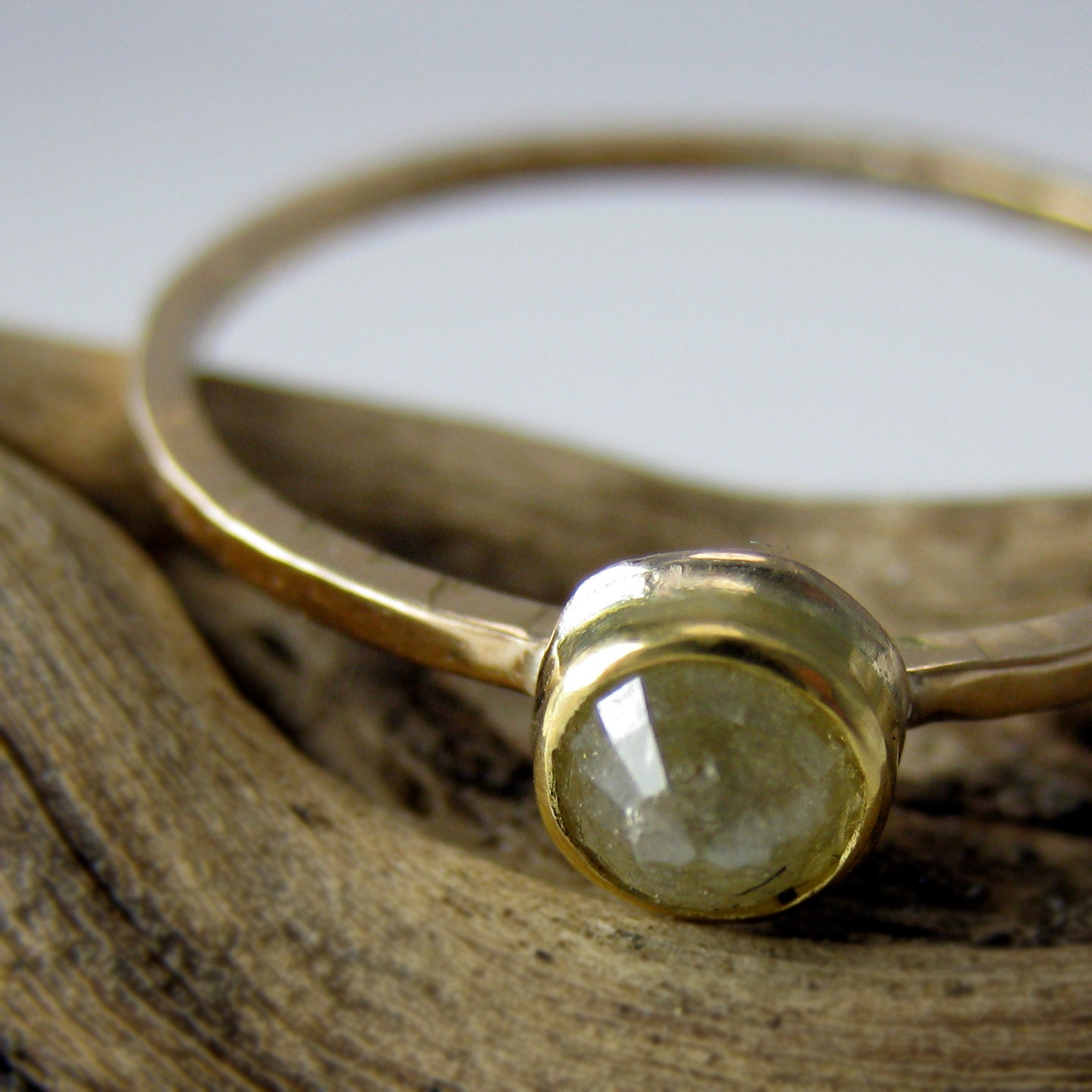Recycled 22k & 14k Gold Textured Ring with Beautiful Rose Cut Diamond