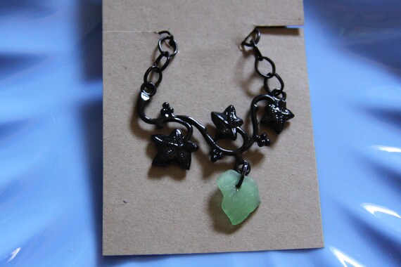 Black Ivy - Green Sea Glass Necklace