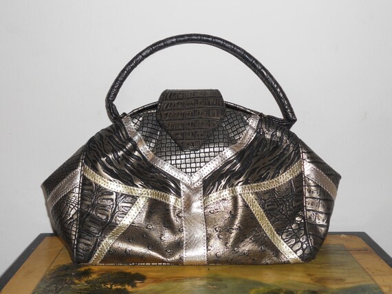 Gold and Black Multi-Textured Handbag
