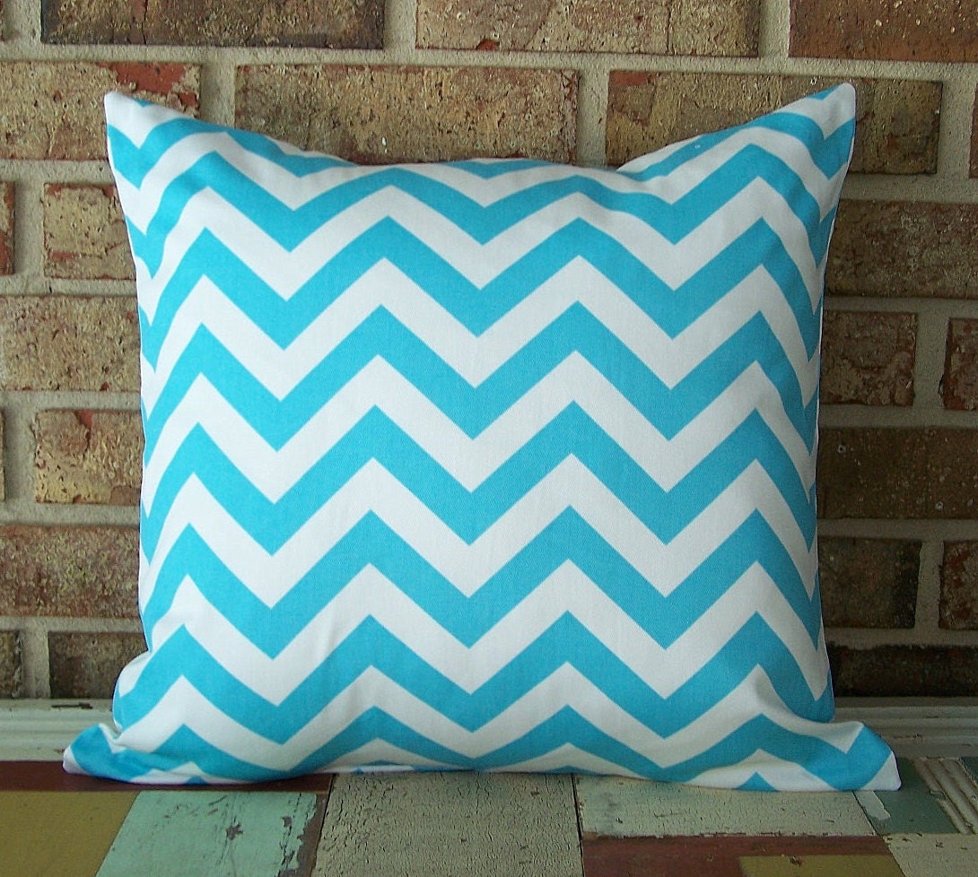 2 Decorative Pillow Covers Chevron Zig Zag Turquoise Blue  . 18 x 18 Accent Cushions