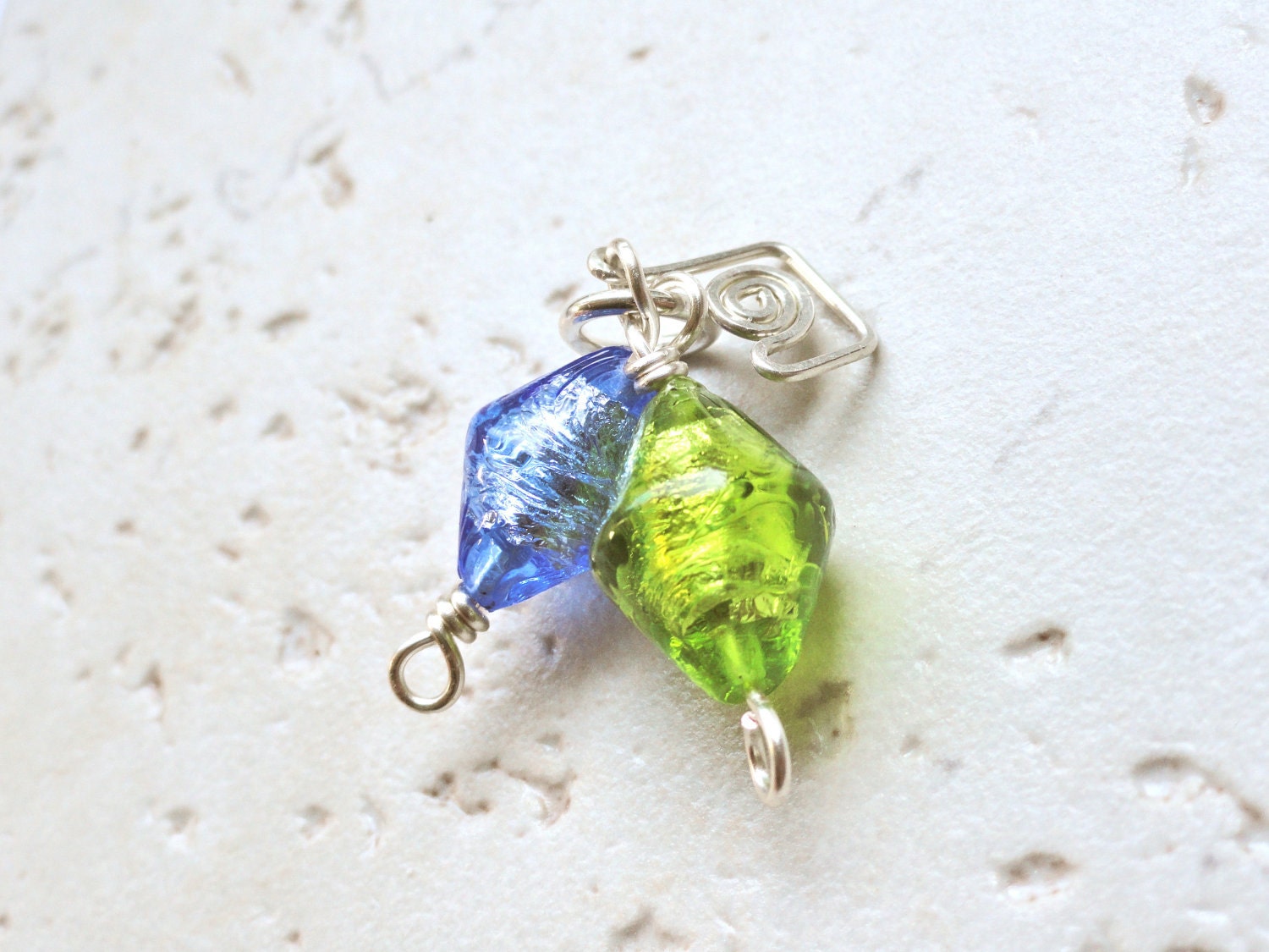 Tanzanite Blue and Lime Peridot Venetian Beads Pendant