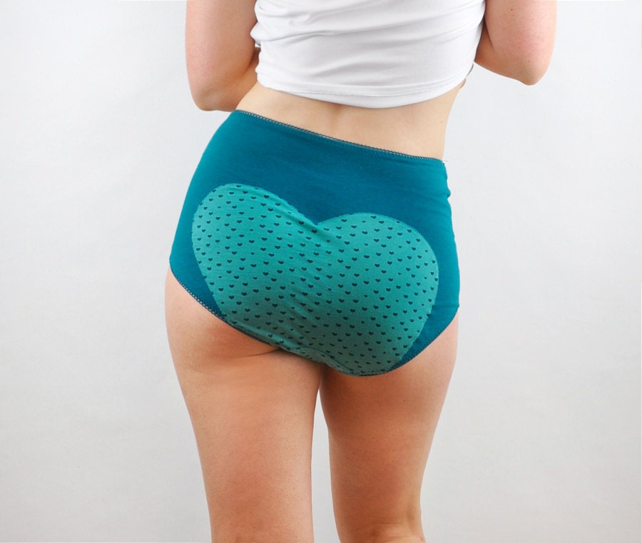Only available in size SMALL - High waist Knickers with Teal heart