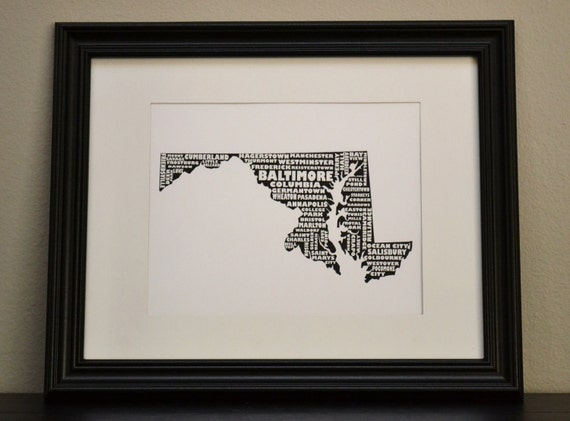 Cities of MARYLAND Collage Print (OR Customize and Choose Your Own State)