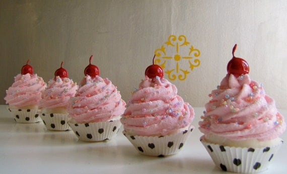 Fake Cupcakes Pin Up Girl Rockabilly Insp Collection Mini Pink Cupcakes Set of 5 Can Be Made into Ornaments, Photo Holders