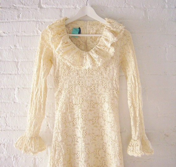 70s Lace Dress Vintage Crochet Mini Dress Wedding Dress Joy Stevens Cotton