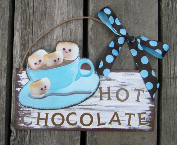 Hot Chocolate Marshmellows Nursery Bedroom Wall hanging Wood Sign by STORYTIME ART