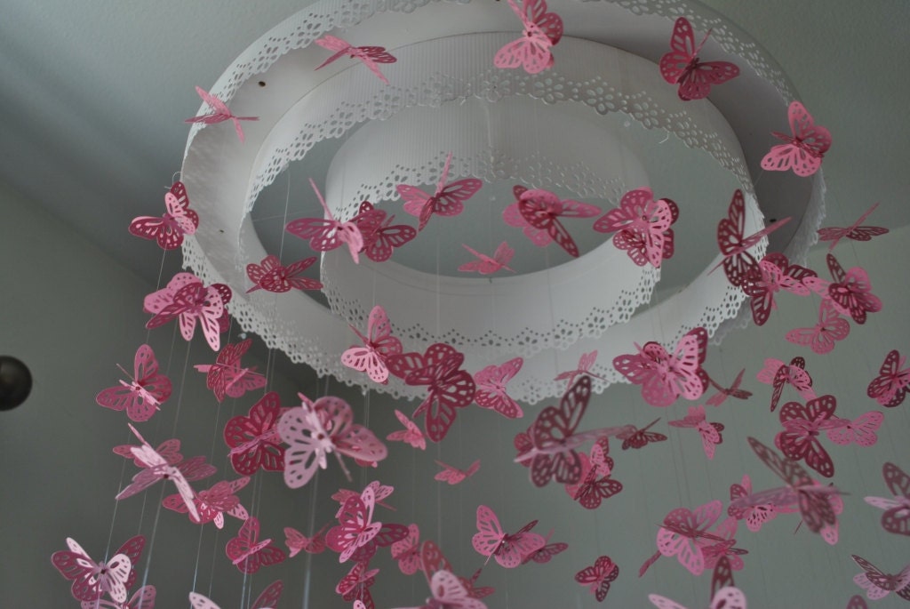 Paper Lace Chandelier Monarch Butterfly Mobile - pink - Made to order