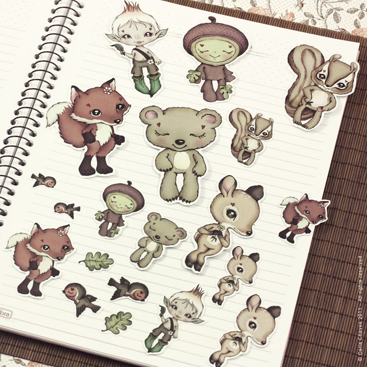Set of cute woodland critter stickers