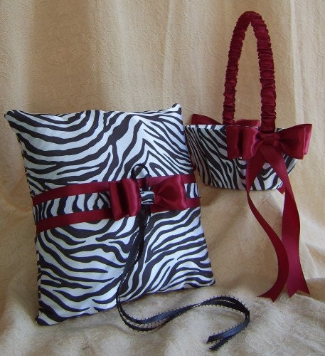 Zebra Print Wedding Accessories Zebra and Burgundy Flower Girl Basket and 