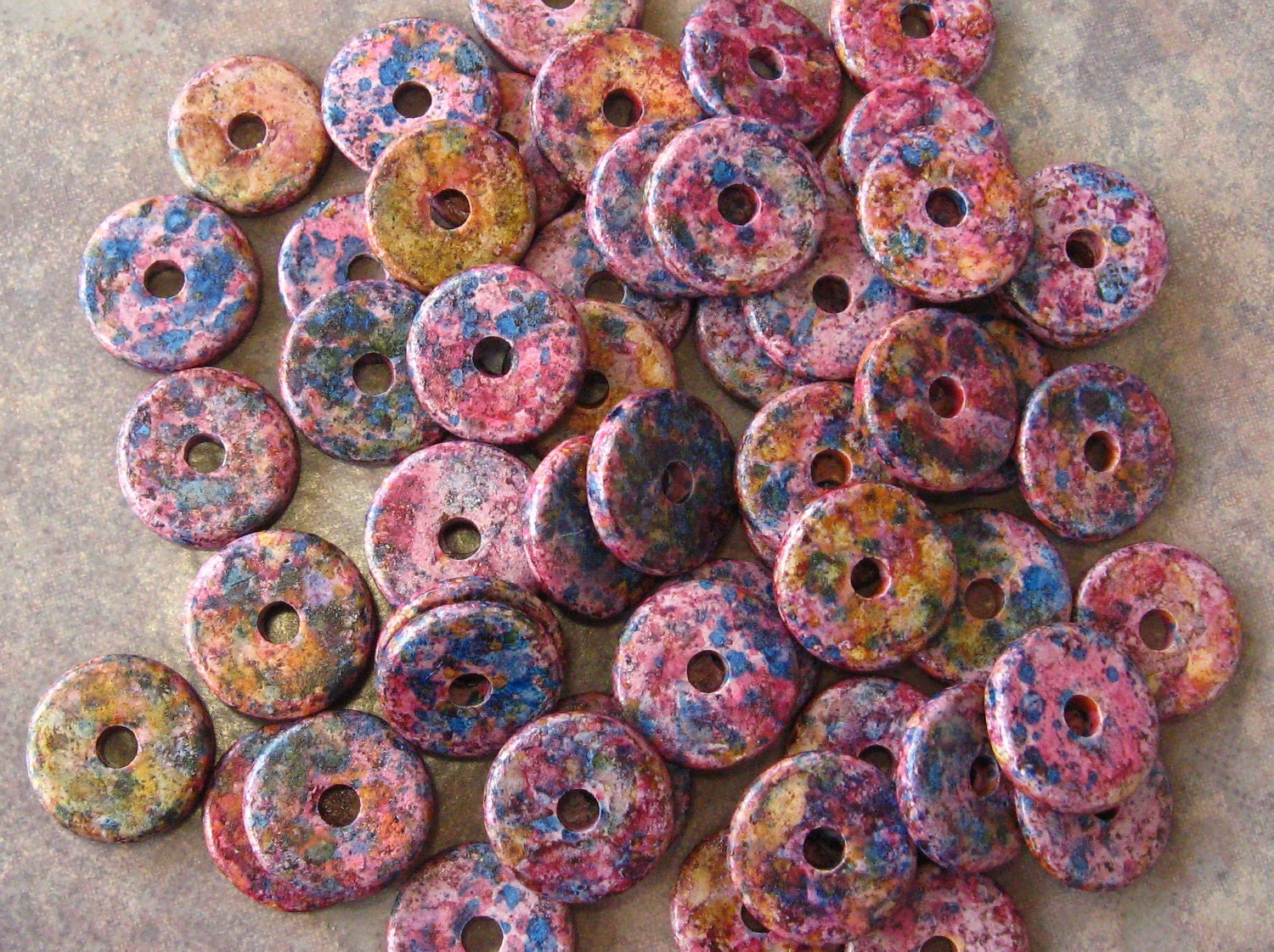 25 Greek Ceramic MELITZANIA Beads 13mm Round Washer