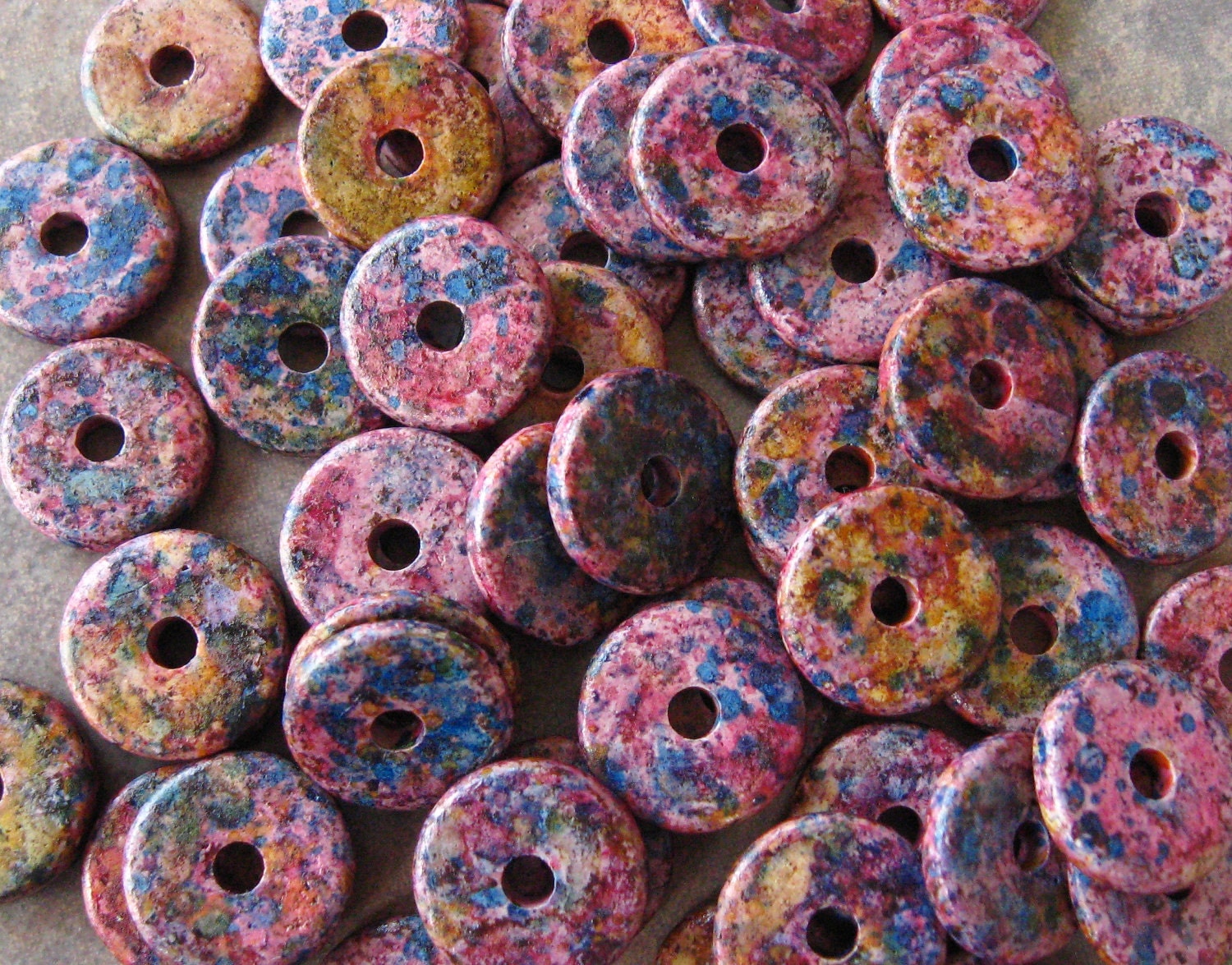 25 Greek Ceramic MELITZANIA Beads 13mm Round Washer