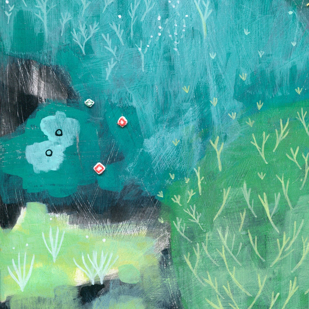 archival fine art giclee print . semi-abstract landscape mixed media . mist garden 2