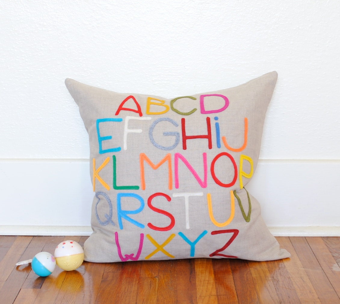 Modern Abc Alphabet Pillow - Linen and Felt - by Pillow Factory