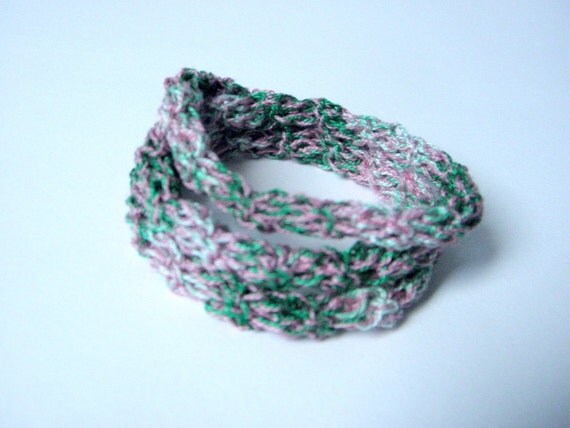 Crochet bracelet made of cotton pink and green gradient color
