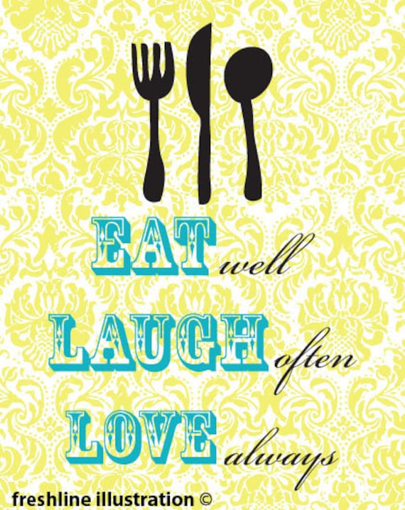 Eat, Laugh, Love Kitchen Art Print with Utensils 8x10 Art Print in Your CUSTOM color scheme