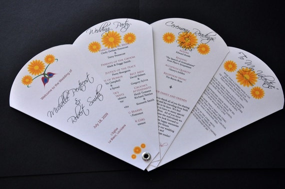 Sunflowers and Love Birds Wedding Program Fans 4 Panels