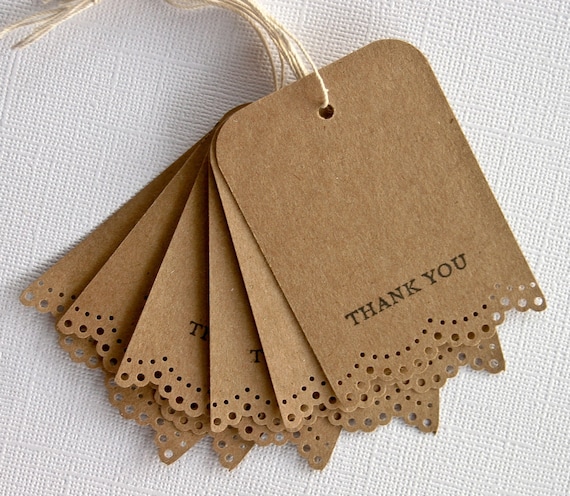 Wedding Favor Gift Tags with Lace Trim Thank You