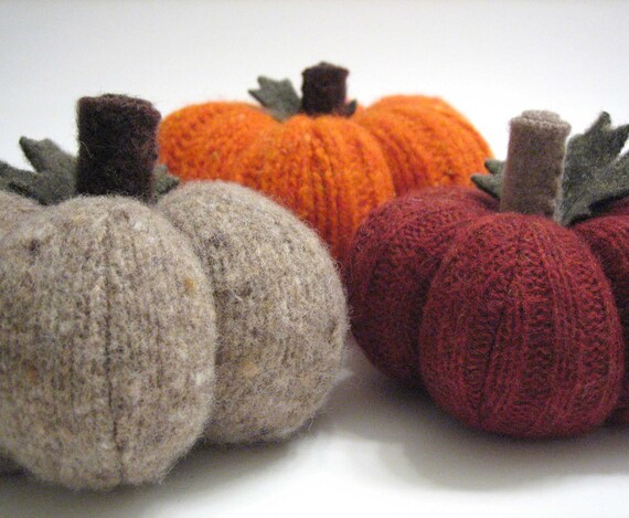 Three Autumn Pumpkins Handmade from Felted Wool - Collection No. 15