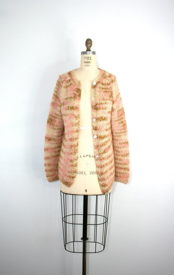 vintage . mohair . sweater . cardigan . CREAMSICLE . pastel