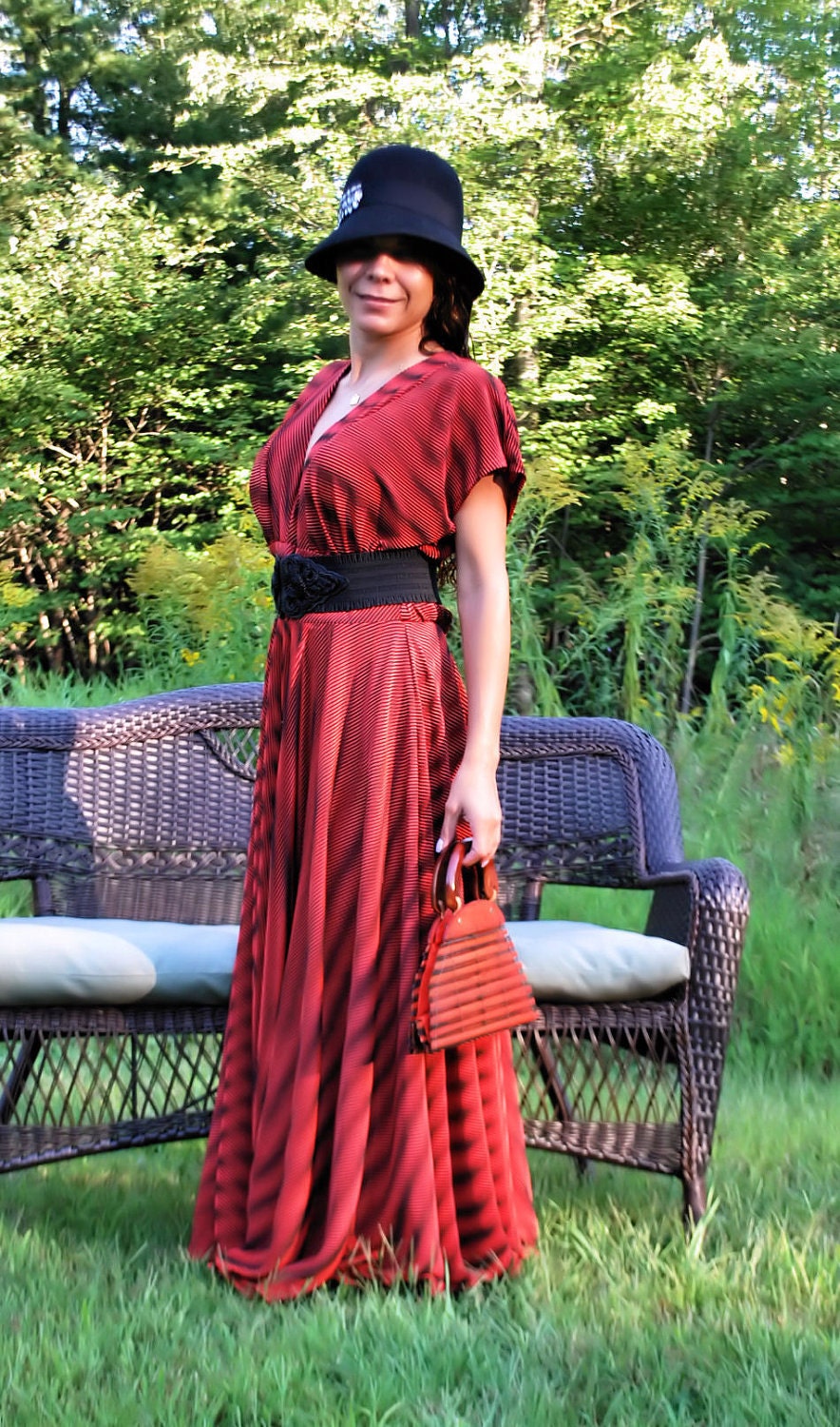 CORINA, gorgeous 30's style dress with v neck, tons of plice fabric, 2 tone effect, gorgeous by SashCouture