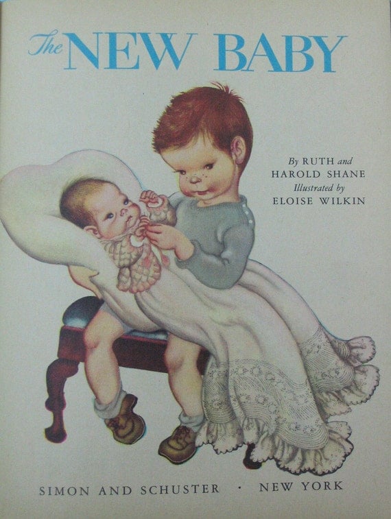 The NEW BABY, Vintage Little Golden Book, Eloise Wilkin, 'J' Edition, 1948