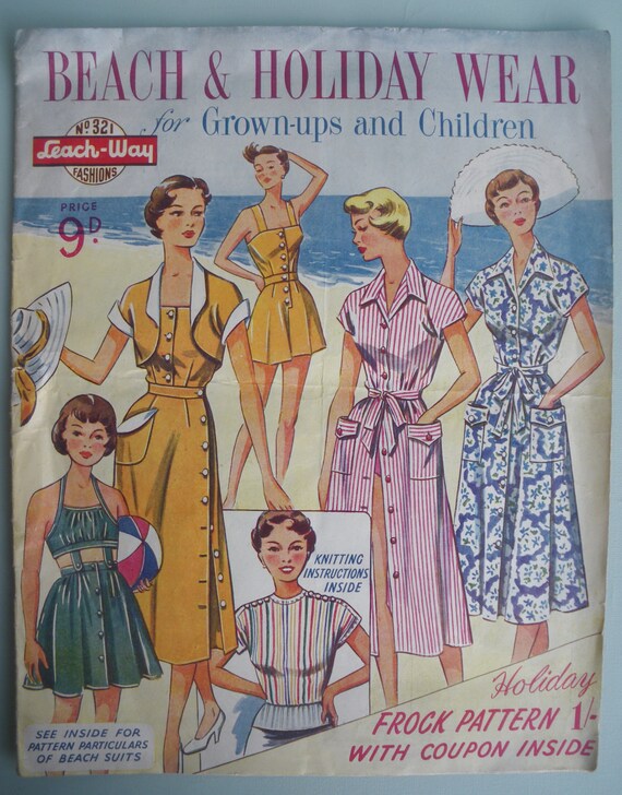 Vintage 1940s 1950s Sewing Pattern Catalog - Women's Fashions - Beach & Holiday Wear for Grown-ups and Children by Leach-Way UK