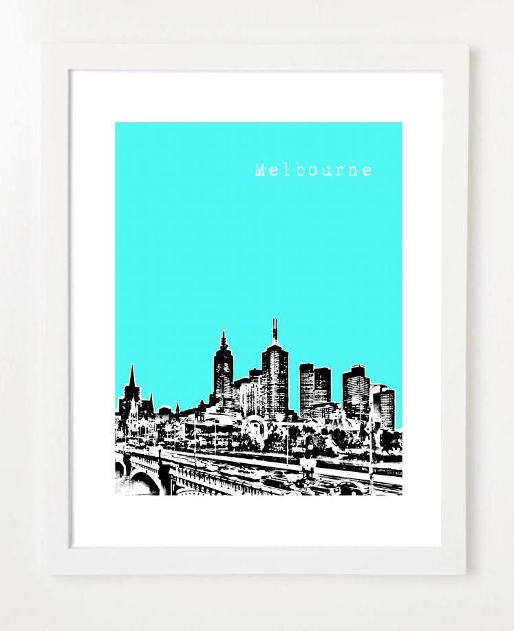 Melbourne Australia Poster  8x10 City Skyline Art Print