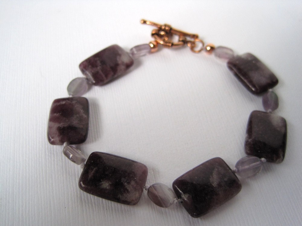 Amethyst Lepidolite Bracelet Purple Copper Hand Knotted
