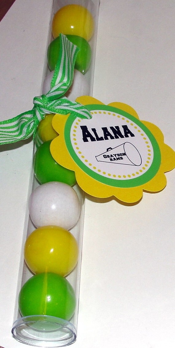 Cheerleading Gumball Party Favors for girl's birthday parties Match school colors