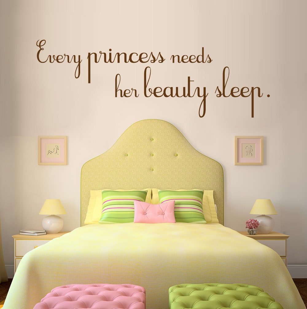 Vinyl Wall Sticker Decal Art, Pink and Brown, Every Princess needs her Beauty Sleep