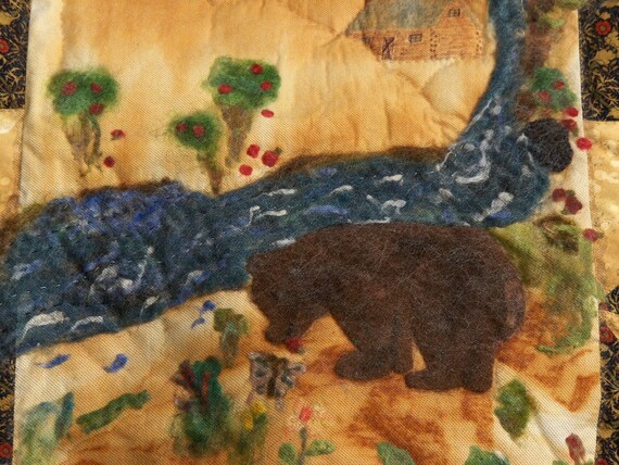 Apples and a Bear Mixed Fibers Quilted Wall Hanging