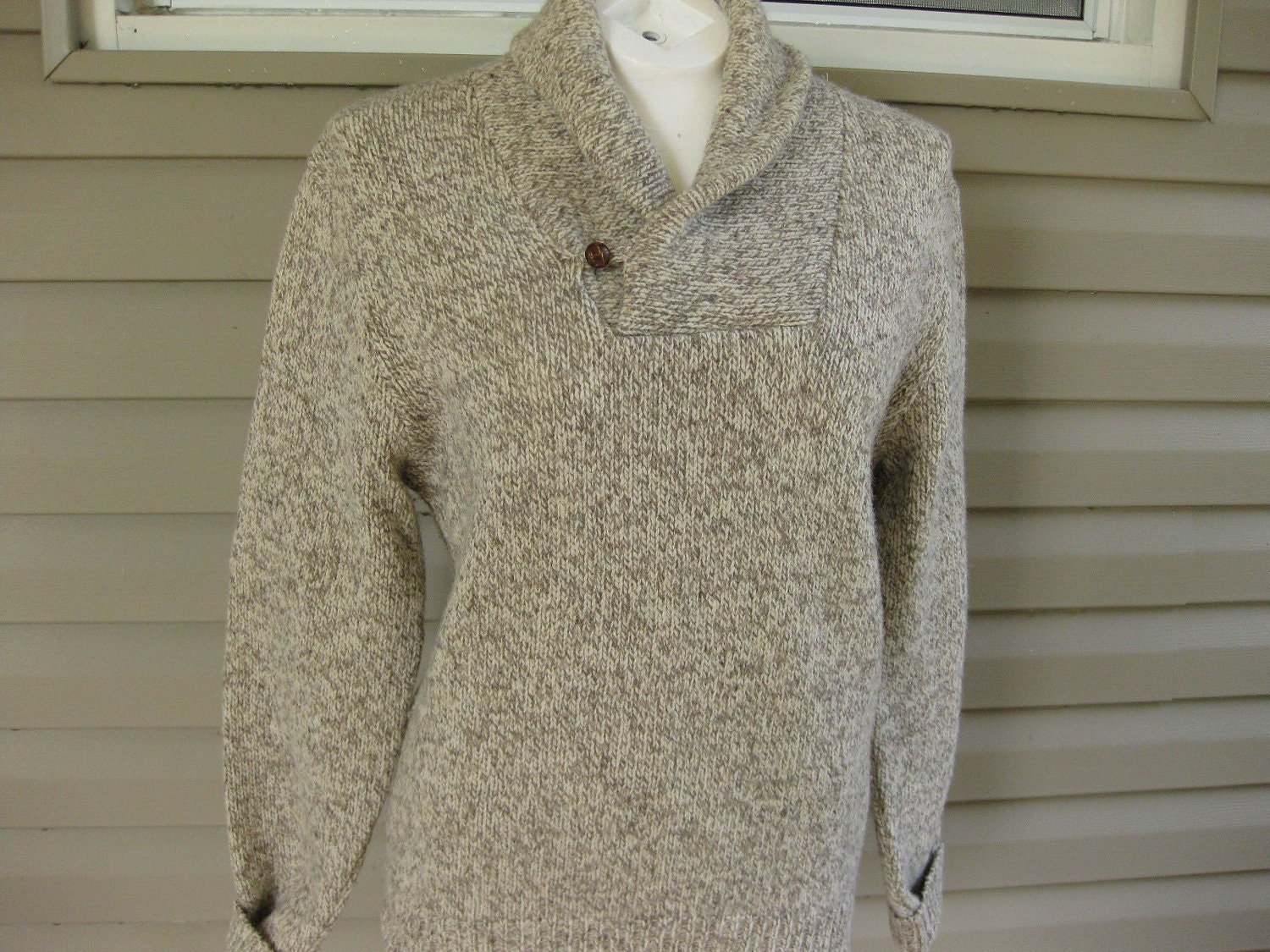 Vintage 70's LL Bean shawl collar wool  sweater....size small.....ski sweater......fall fashioin