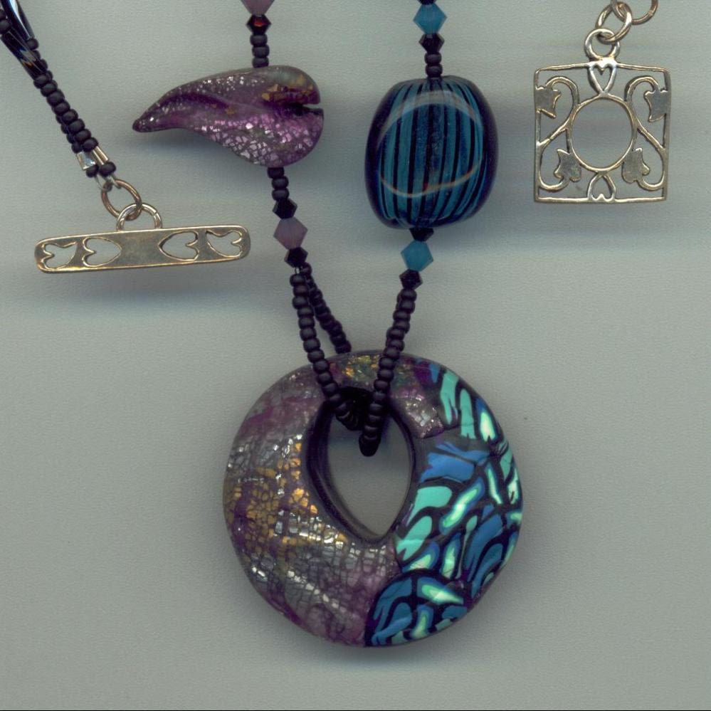 Asymmetrical Necklace with Polymer Clay Pendant