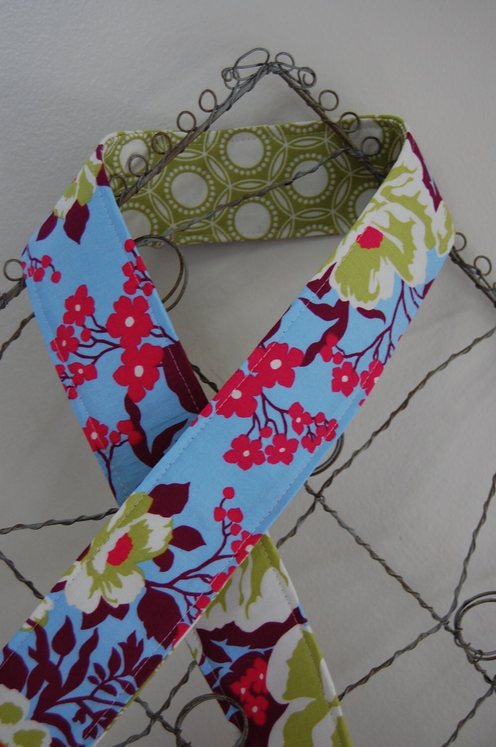 Rose Bouquet in Sky and Opal in Green Reversible Camera Strap