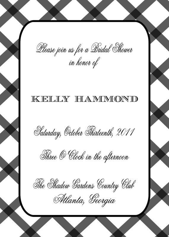 Printable Bridal Shower Invitation Black and White Gingham