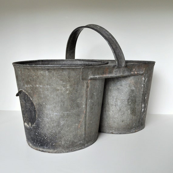 Galvanized Vintage Double Bucket with Handle