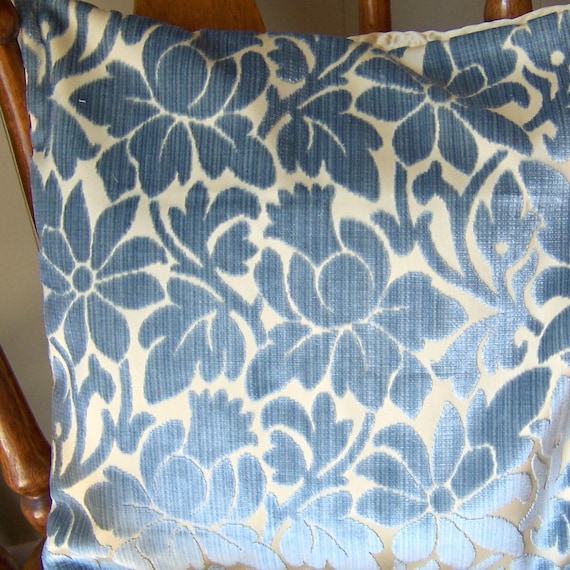 Blue Floral Cut Velvet Pillow Sham